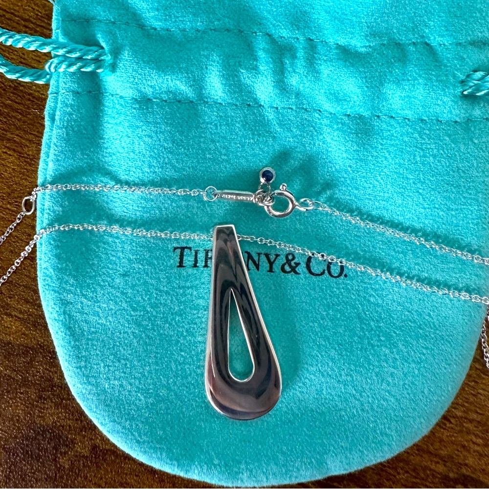 Tiffany & Co, sterling silver small loop pendant black sapphire tip